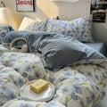 Axyaa Fresh Blue Floral Duvet Cover Set - Wrinkled Yann Bedding in Washing Cotton