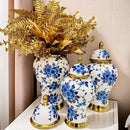 Axyaa Golden Ceramic Vase with Lid - Tabletop Flowers & Storage Jar
