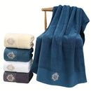 Axyaa Blue White Embroidered Cotton Oversized Bath Towel Set