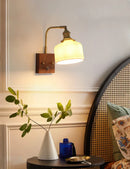 Axyaa Wood Ceramic Wall Sconce Lamp Brass Glass LED Wall Light