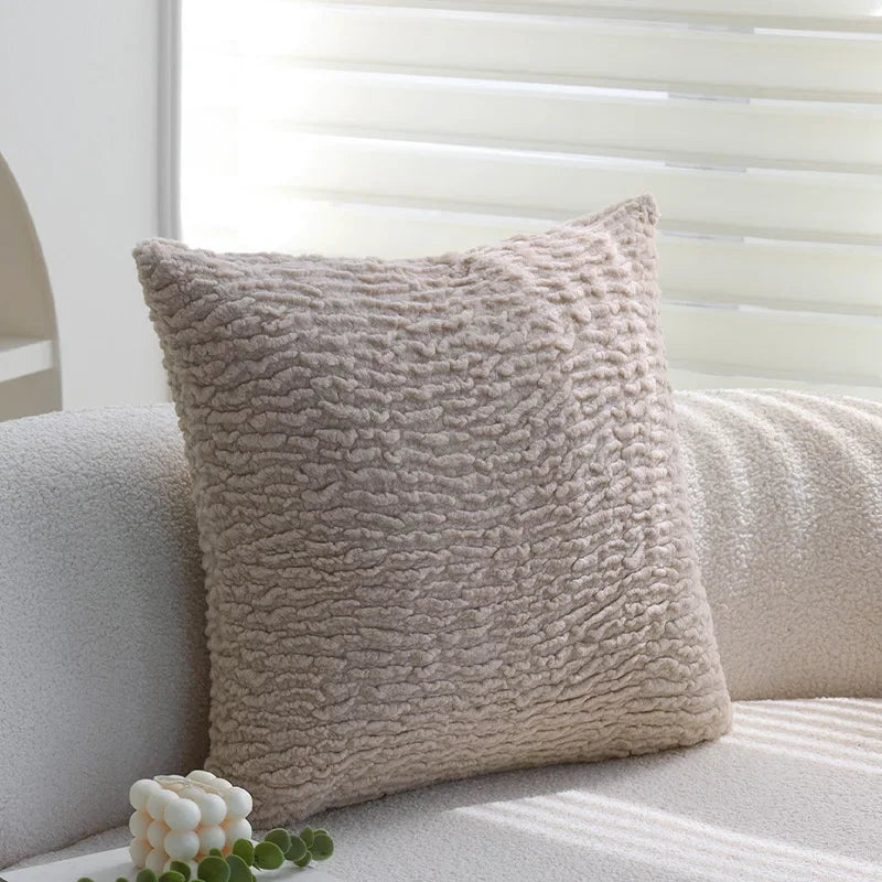 Apricot Plush Cushion Cover for Sofa and Car, 45*45 Decorative Pillow by Axyaa