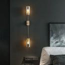 Axyaa Smokey Gray Glass LED Wall Lights Linear Brass Indoor Decor Luxe Hotel Living Room