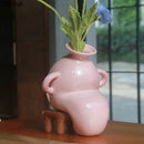 Axyaa Abstract Ceramic Vase with Artificial Flowers for Aesthetic Room Decor