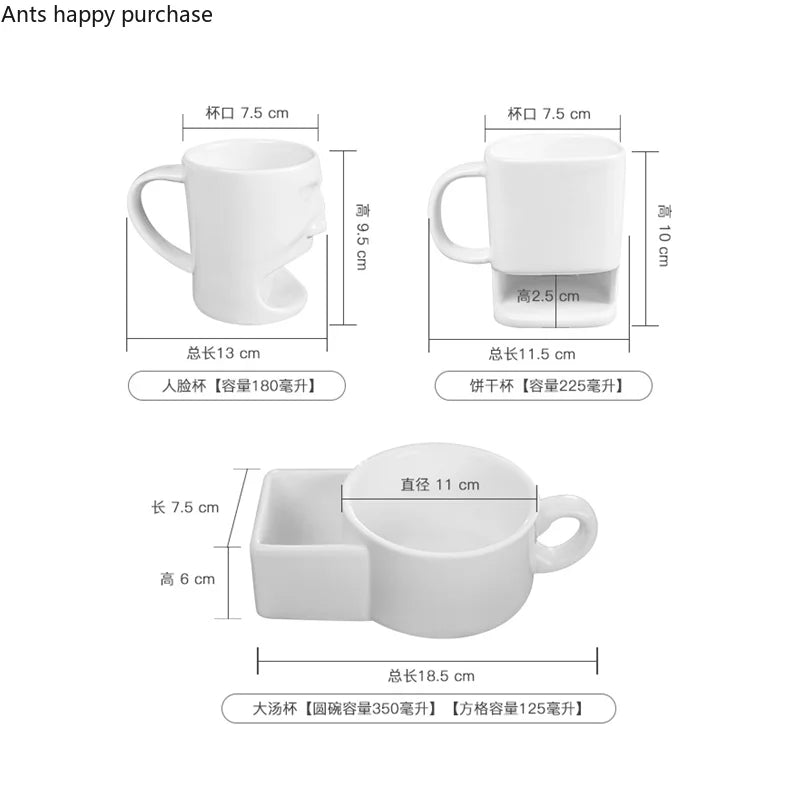 Axya White Ceramic Face Mug Cookie Holder Dim Sum Dessert Bowl Breakfast Cup