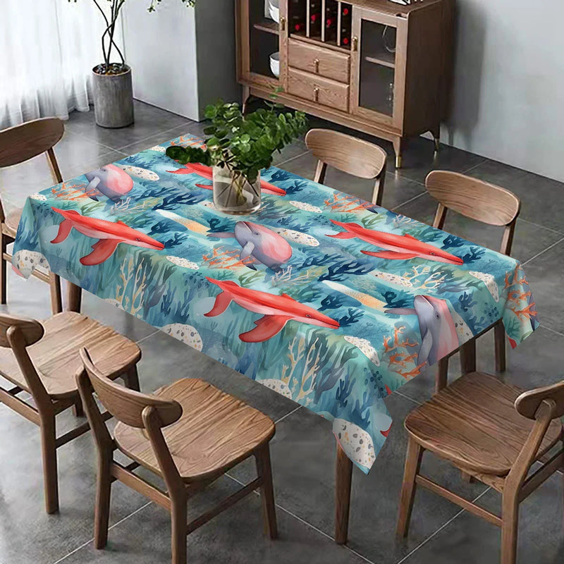 Luxurious Axyaa Whale & Algae Washable Tablecloth for Dining & Events