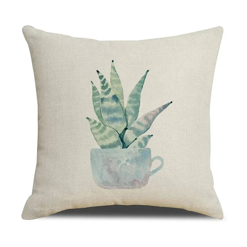 Axyaa Cactus Series Green Plant Printed 45*45cm Cushion Cover - Simple Style Square Pillowcase
