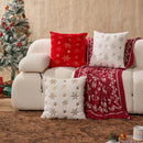 Axyaa Snowflake Sequined Embroidered Christmas Pillowcase in Red White