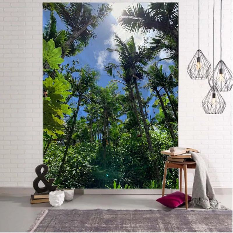 Axyaa Jungle Palm Tree Tapestry: Tropical Plant Leaves Wall Hanging.