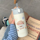 Axyaa Cute Cartoon Stainless Steel Vacuum Flask Straw Tumbler