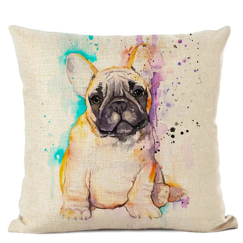 Cute Bulldog Hand-Painted Linen Pillowcase by Axyaa Teddy Collection