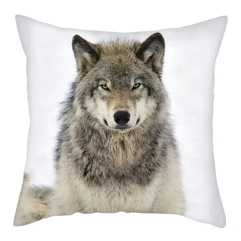 Wild Wolf Print Pillow Cases by Axyaa: Animal Cushion Cover for Home Sofa Decor