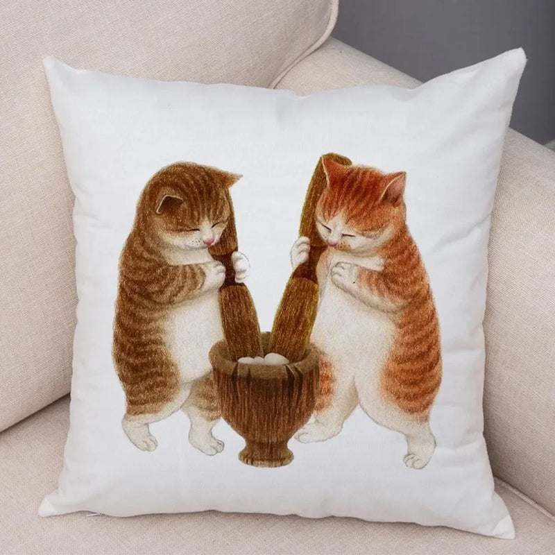Axyaa Cartoon Cat Decorative Cushion Cover for Home, Sofa, Kids Room