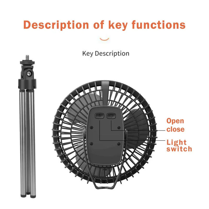 Axyaa 10000mAh Portable Camping Fan with Power Bank and LED Lighting