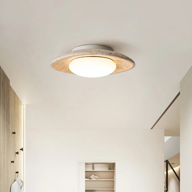 Axyaa Nordic LED Stone Ceiling Lamp - Yellow Travertine Finish