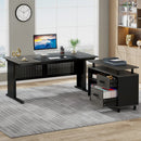Axyaa Executive L-Shaped Desk with File Cabinet, Storage Shelves & Drawers