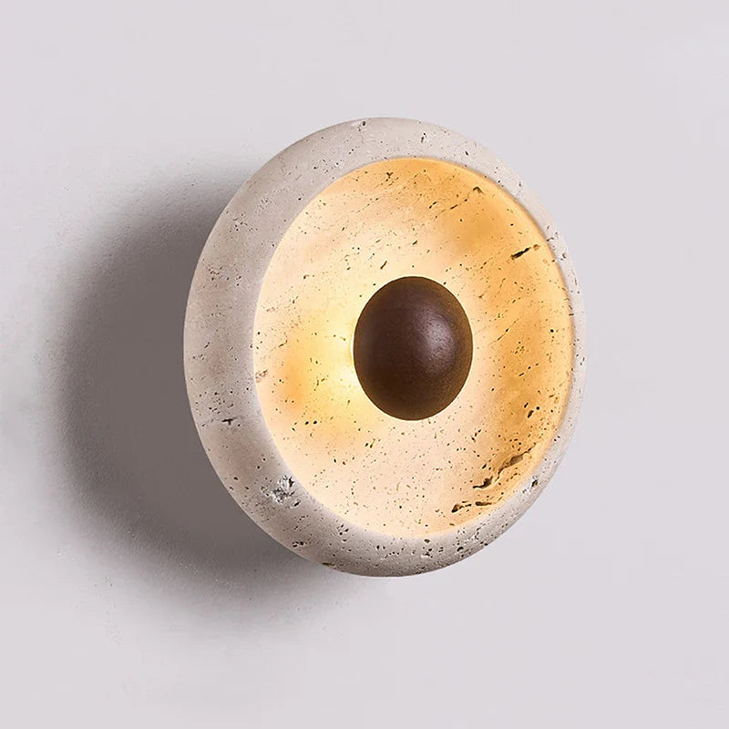 Axyaa Circular Peach Wood Stone LED Wall Lights