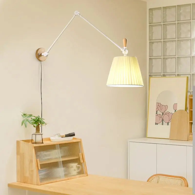 Axyaa Nordic Rocker Arm Wall Lamp with Fabric Shade