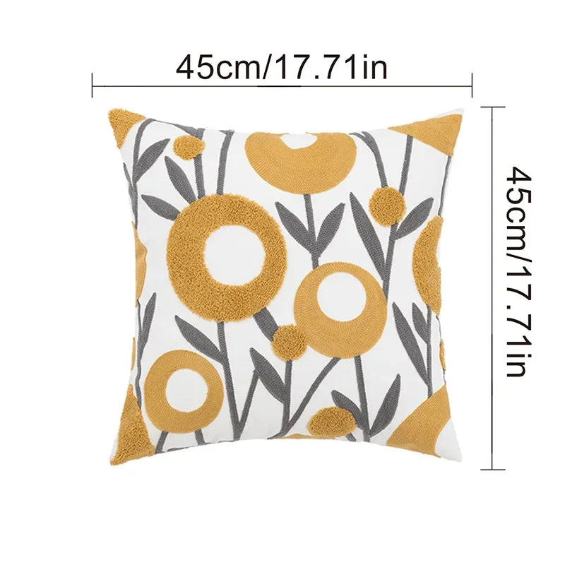 Boho Floral Tufted Cotton Throw Pillow Cover for Couch and Bed by Axyaa