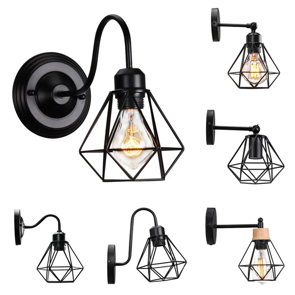 Axya Industrial Vintage LED Wall Sconce Iron Lampshade Cage E27 Bedside Lighting