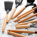 Axyaa 13Pcs Silicone Kitchen Utensils Set with Wooden Handles