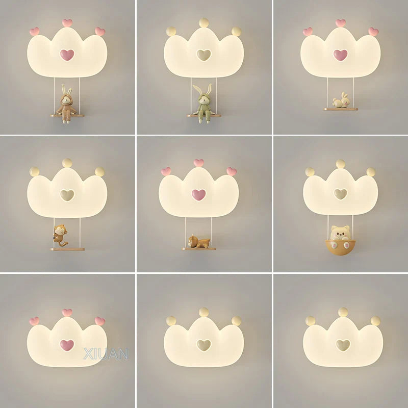 Axyaa Pink Crown Wall Lamps for Girl Kids Room Night Light