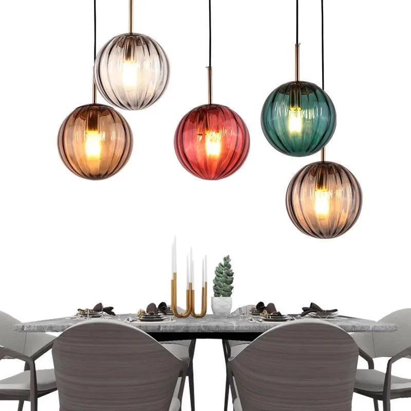 Axyaa Glass Ball Chandelier Lamp in Pink, Smoke Gray, Blue & Green for Living Room