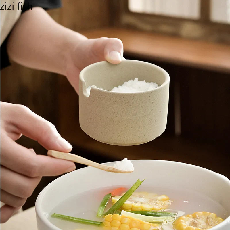 Axya Ceramic Spice Jar Set with Wooden Cover for Kitchen Seasoning