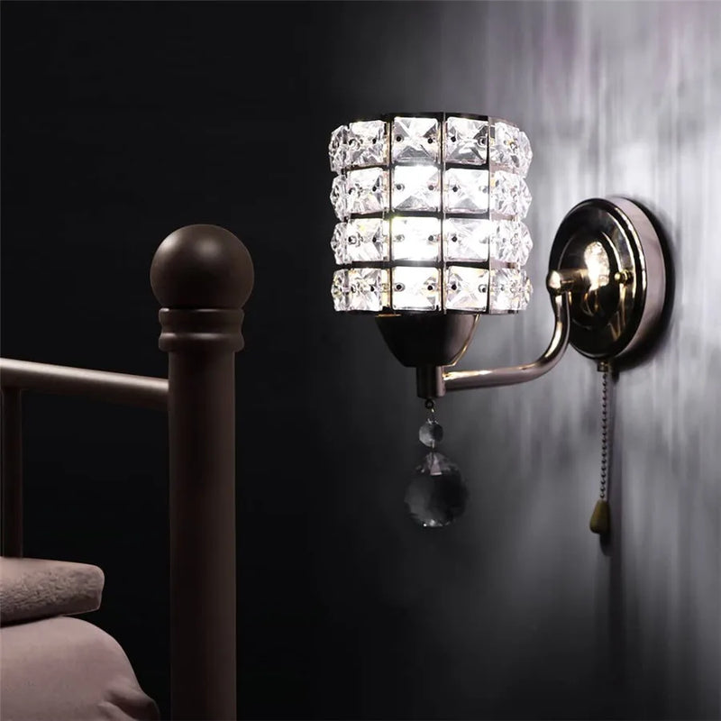 Axyaa Cylindrical Crystal LED Wall Lamp with Pull Switch