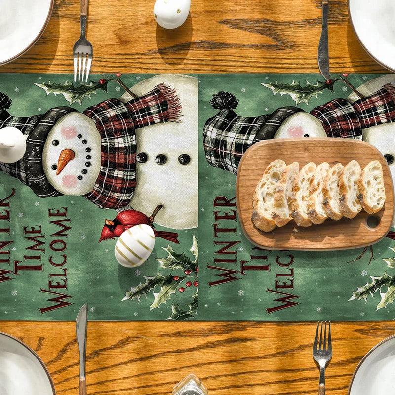 Axyaa Christmas Snowman Table Runner for Home Decoration and Dining Tables