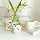 Axyaa Floral Hearts Ceramic Coffee Mug - 350ml Irregular Hand-Painted Tea Cup