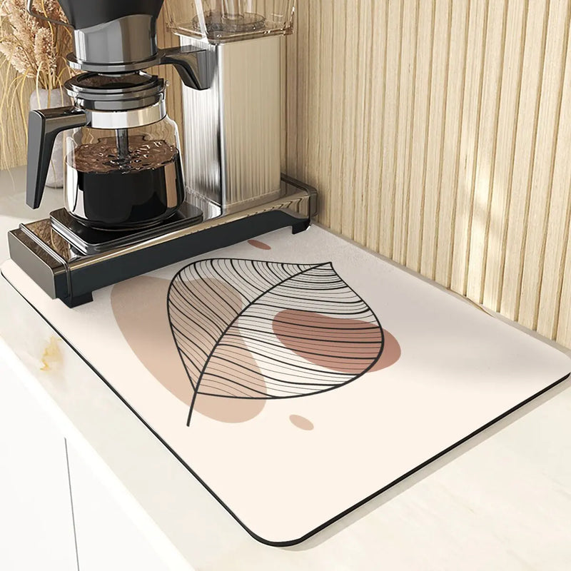Axyaa Diatomite Kitchen Mat: Flowers Pattern Table Decor & Cup Holder