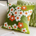 Axyaa Floral Embroidered Pillowcase - Green Yellow Cotton Cushion Cover
