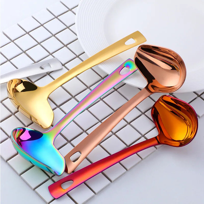 Axyaa Stainless Steel Soup Spoon Filter Oil Long Handle Serving Tablespoon