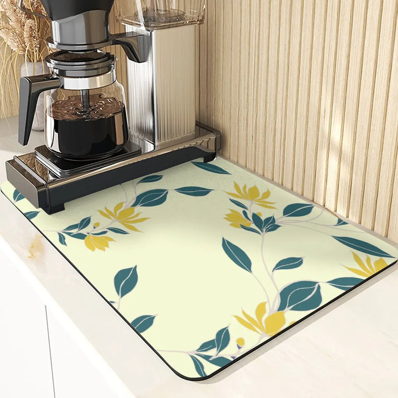 Axyaa Flowers Pattern Kitchen Absorbent Drying Mat: Stylish Table Decor & Accessory