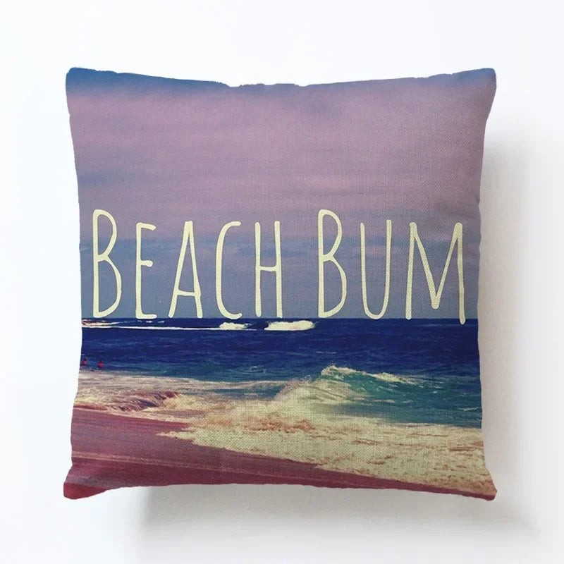 Summer Beach Alphabet Linen Pillowcase by Axyaa - Decorative Throw Pillow Cover
