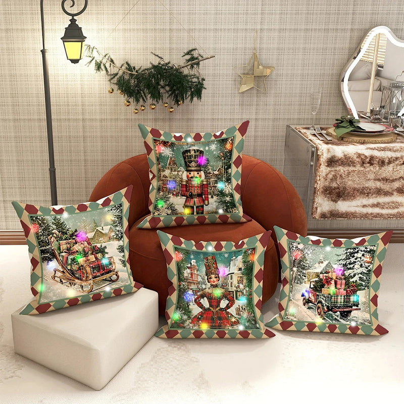 Axyaa Christmas Nutcracker LED Light Luminous Pillowcase for Festive Home Decor & Gifting