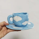 Axyaa 10oz Korean Style Ceramic Coffee Mug with Saucer Hand Painted Tea Cup Set