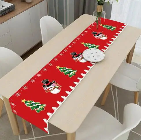 Axyaa Christmas Table Runner with Festive Gnome Tree Snowman Design