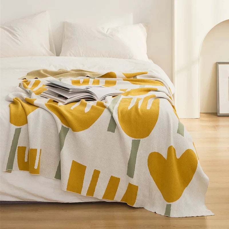 Axyaa Soft Orange Yellow Cotton Throw Blanket Home Sofa Couch Bed 50"x62"