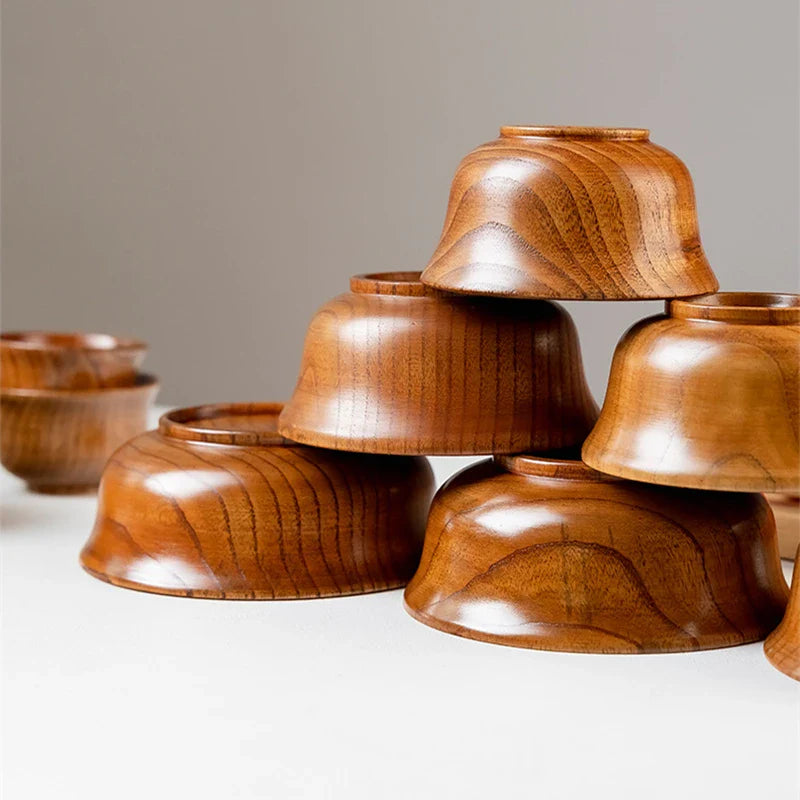 Axyaa Wooden Rice Soup Bowls - Japanese Style Eco-Friendly Tableware