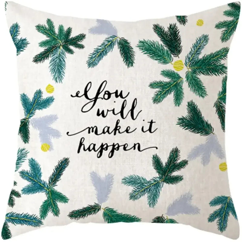 Axyaa Plants Print Linen Cushion Cover for Stylish Home Decor 45*45cm