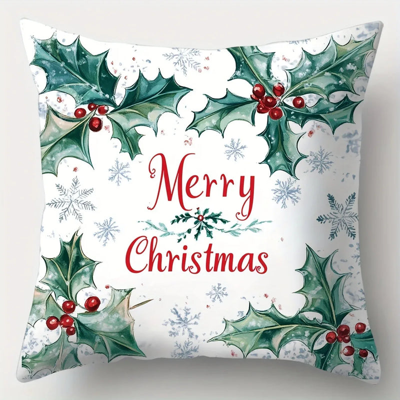 Axyaa Winter Holiday Pillowcase - Festive Snowman & Santa Claus Sofa Cushion Cover