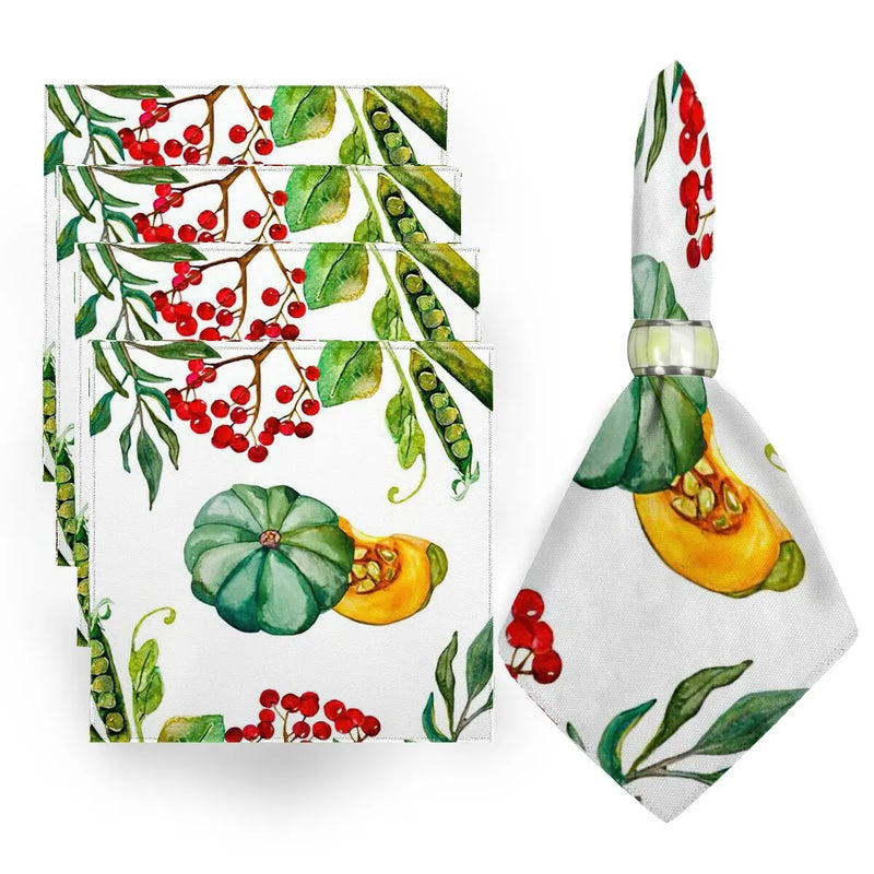 Axyaa Fall Harvest Pumpkin Napkins Square Tablecloth - Set of 4