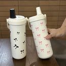 Axyaa Kawaii Bow Stainless Steel Thermos Bottle with Straw Handle