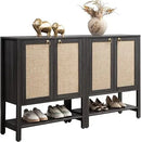 Axyaa 5 Tier Rattan Entry Shoe Organizer Cabinet with Shelves & Doors