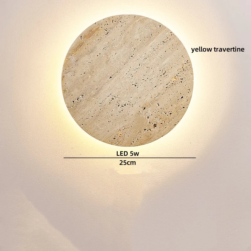 Axyaa Wabi Sabi LED Wall Lamp Sconce Black Iron Arm Yellow Travertine Stair Light