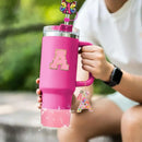 Axyaa Cup Set: Initials Silicone Straw Cap Boot Handle Sticker Charm