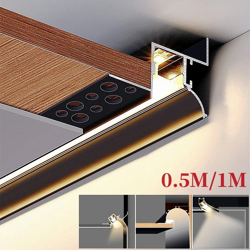 Axyaa Top Corner LED Profile: Ceiling Recessed Gypsum Hidden Channel Linear Bar Strip Lights