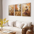 Rustic Canvas Posters Set for Autumn Farmhouse Decor by Axyaa: Reading Books, Forest, Bird Tree