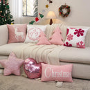 Axyaa Christmas Pink Elk Snow Wreath Velvet Pillowcase for Home Decor